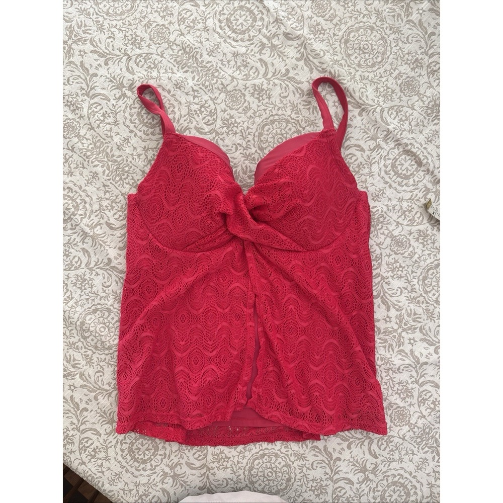 Swimsuits For All Modest Tankini Top Size Large Pink Crochet Slimming Underwire